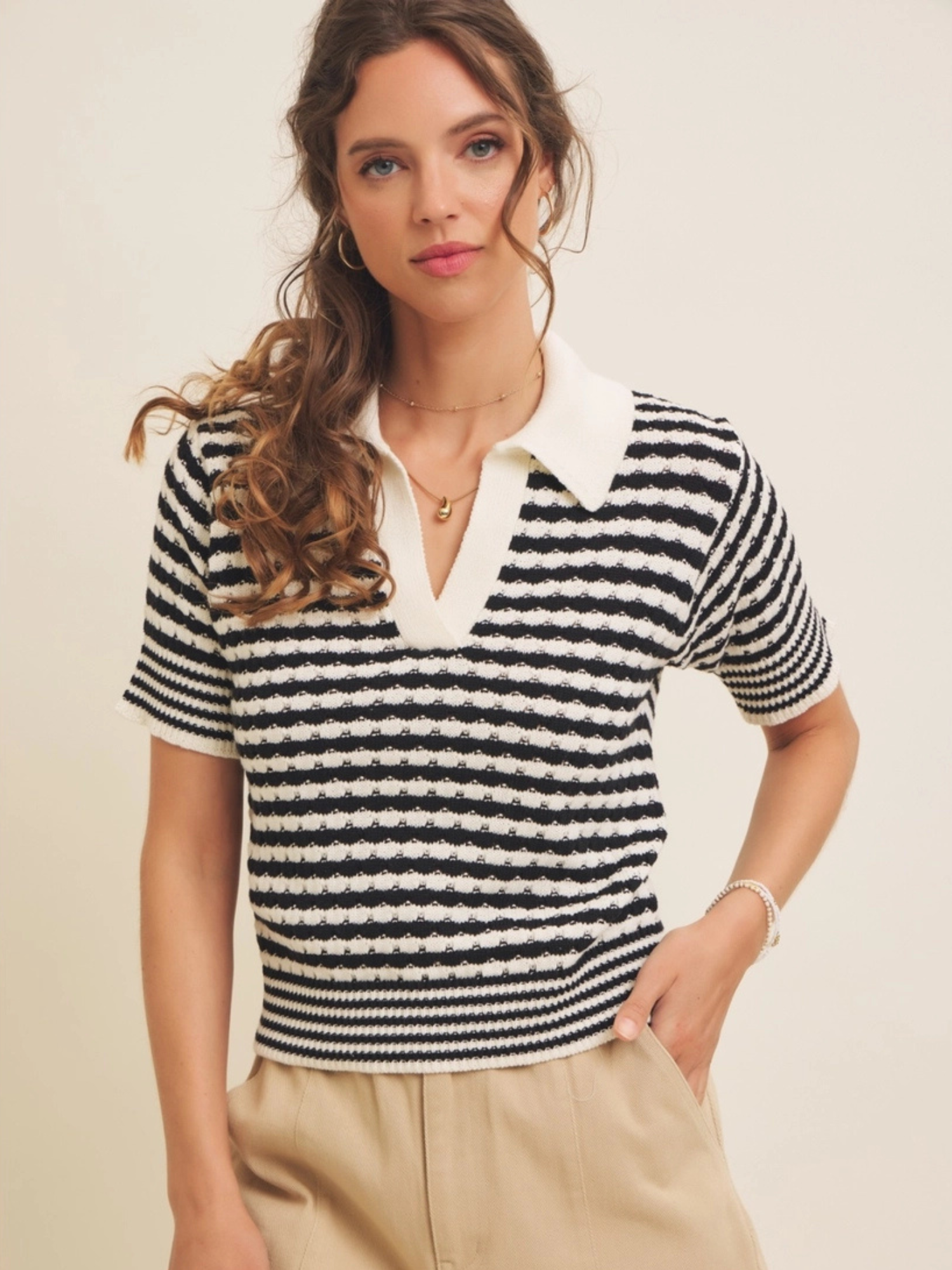 Moreno Soft Textured Striped 100% Cotton Polo T-Shirt