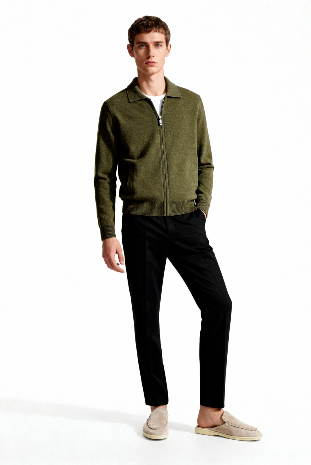 Olive Green Polo Cardigan