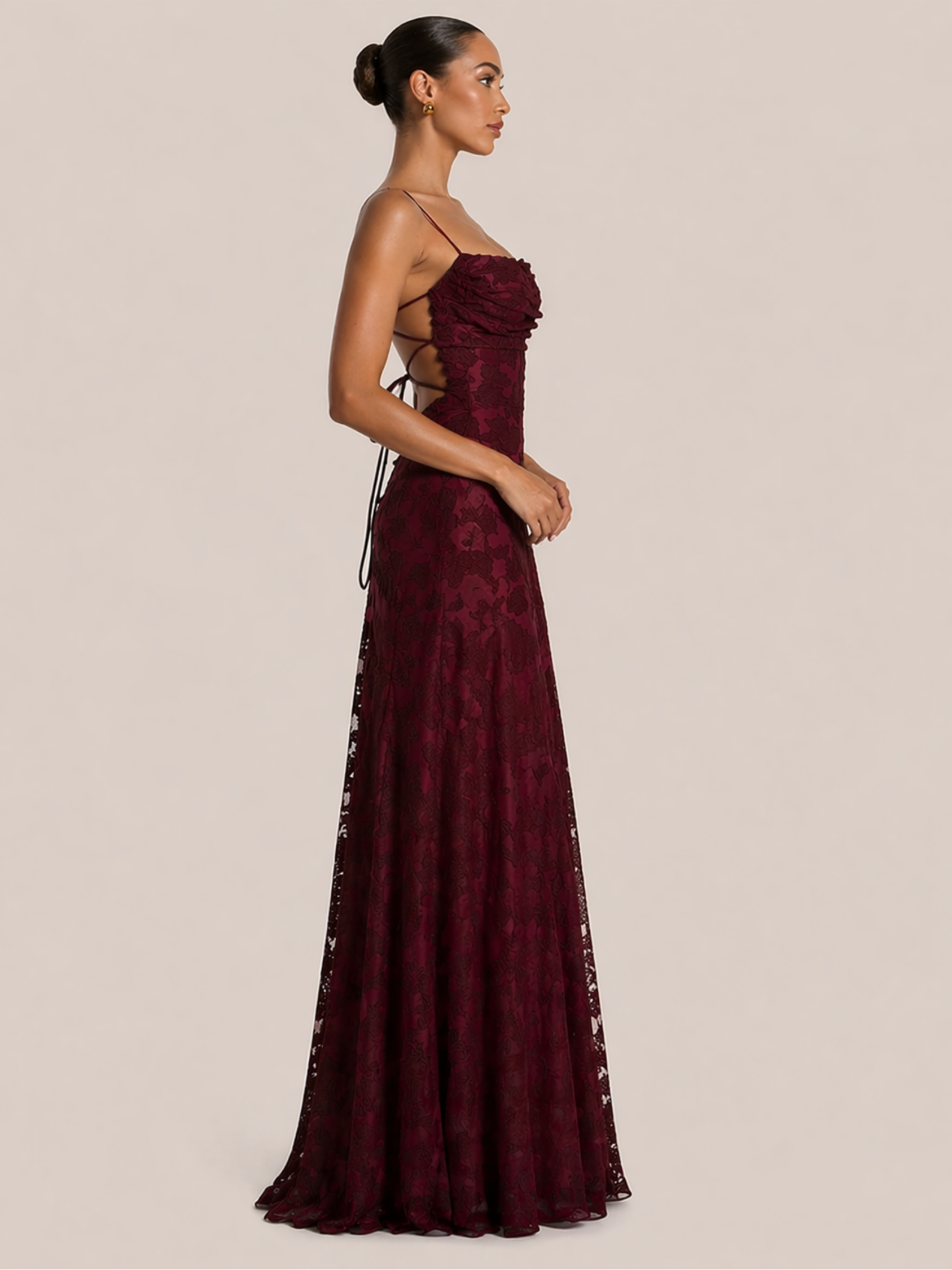 Moreno Rouge Lace Gown