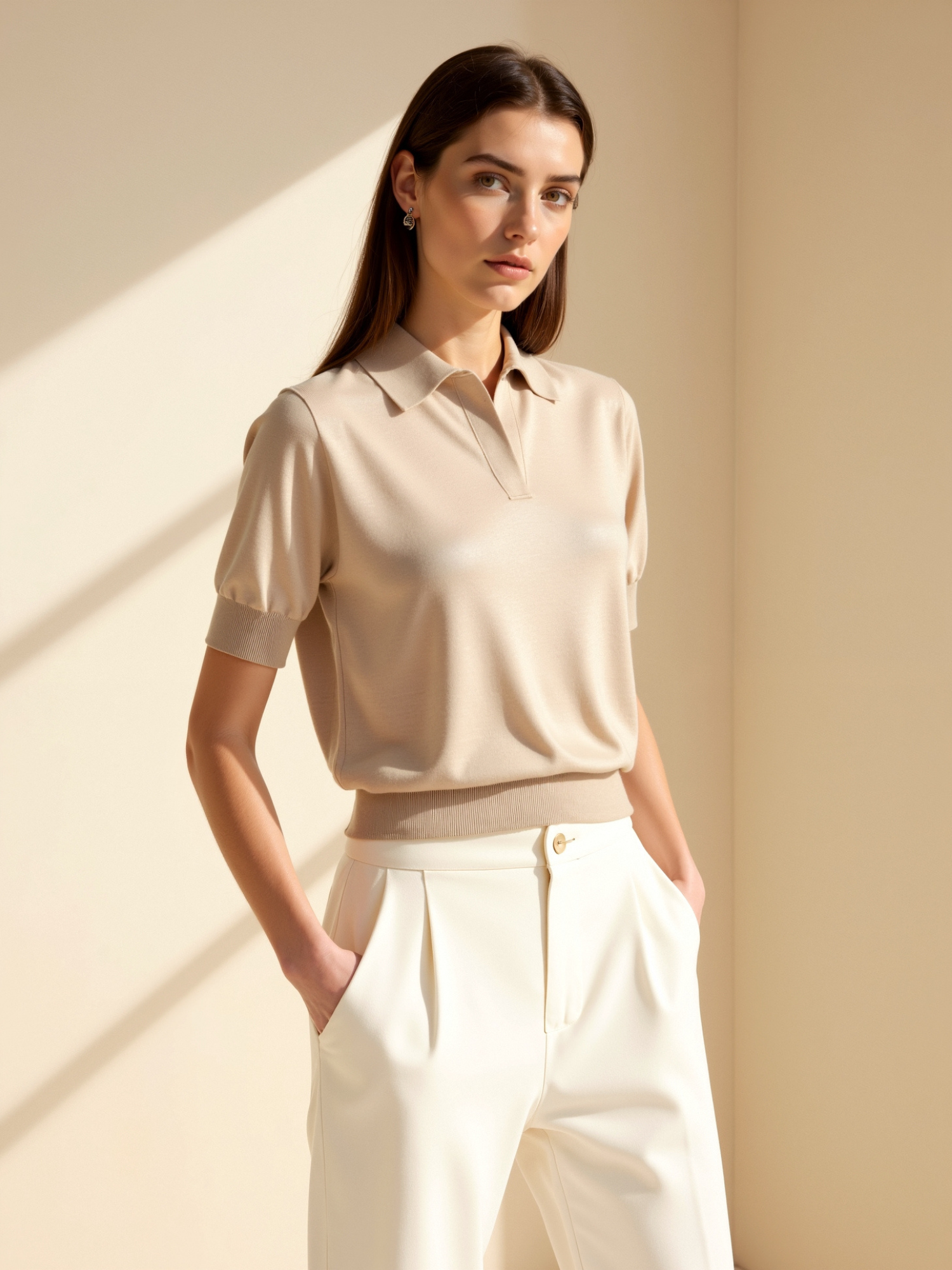Quiet Luxury Silk and Cashmere Superfine Polo T-shirt