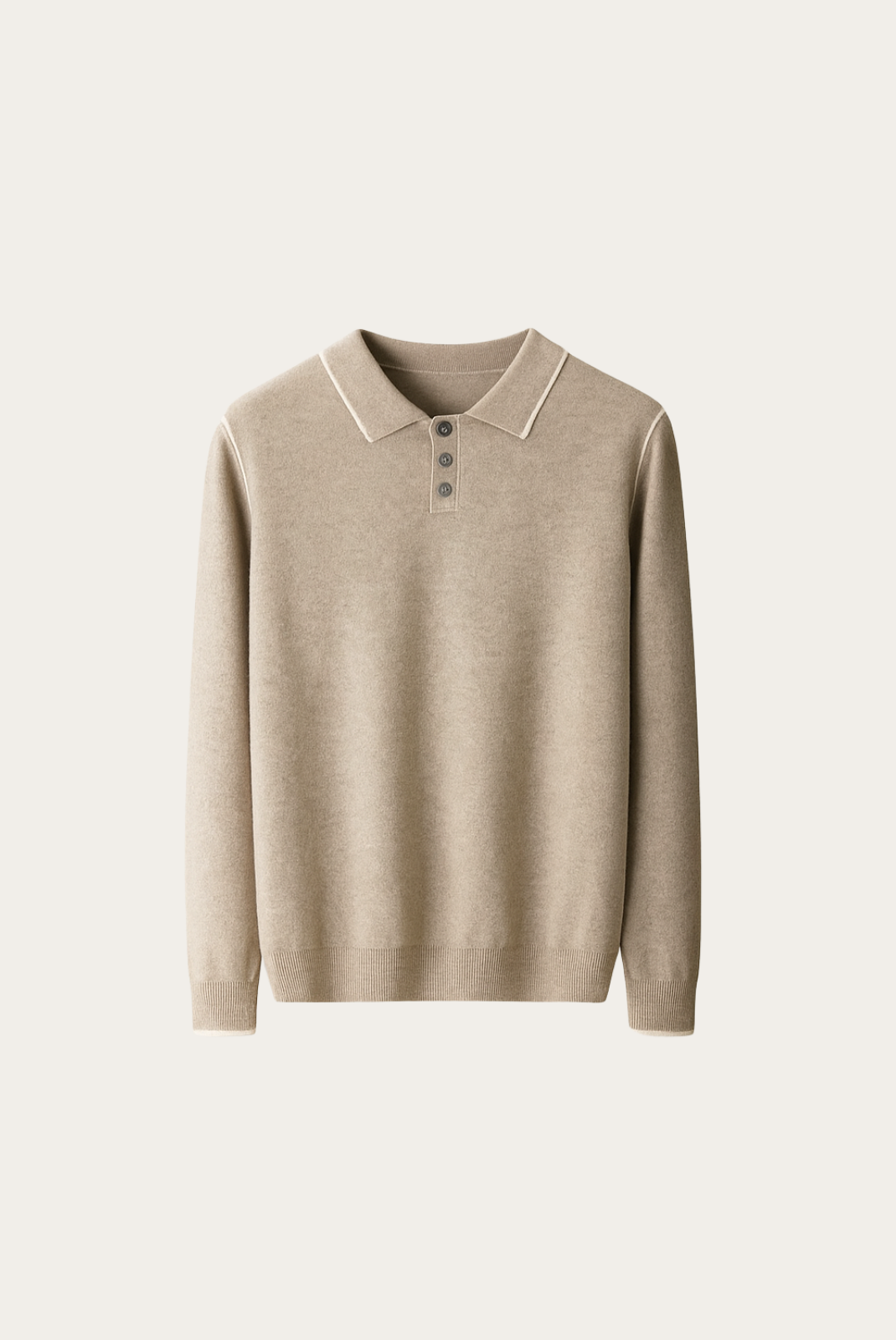 Camel Cashmere Long Sleeve Polo
