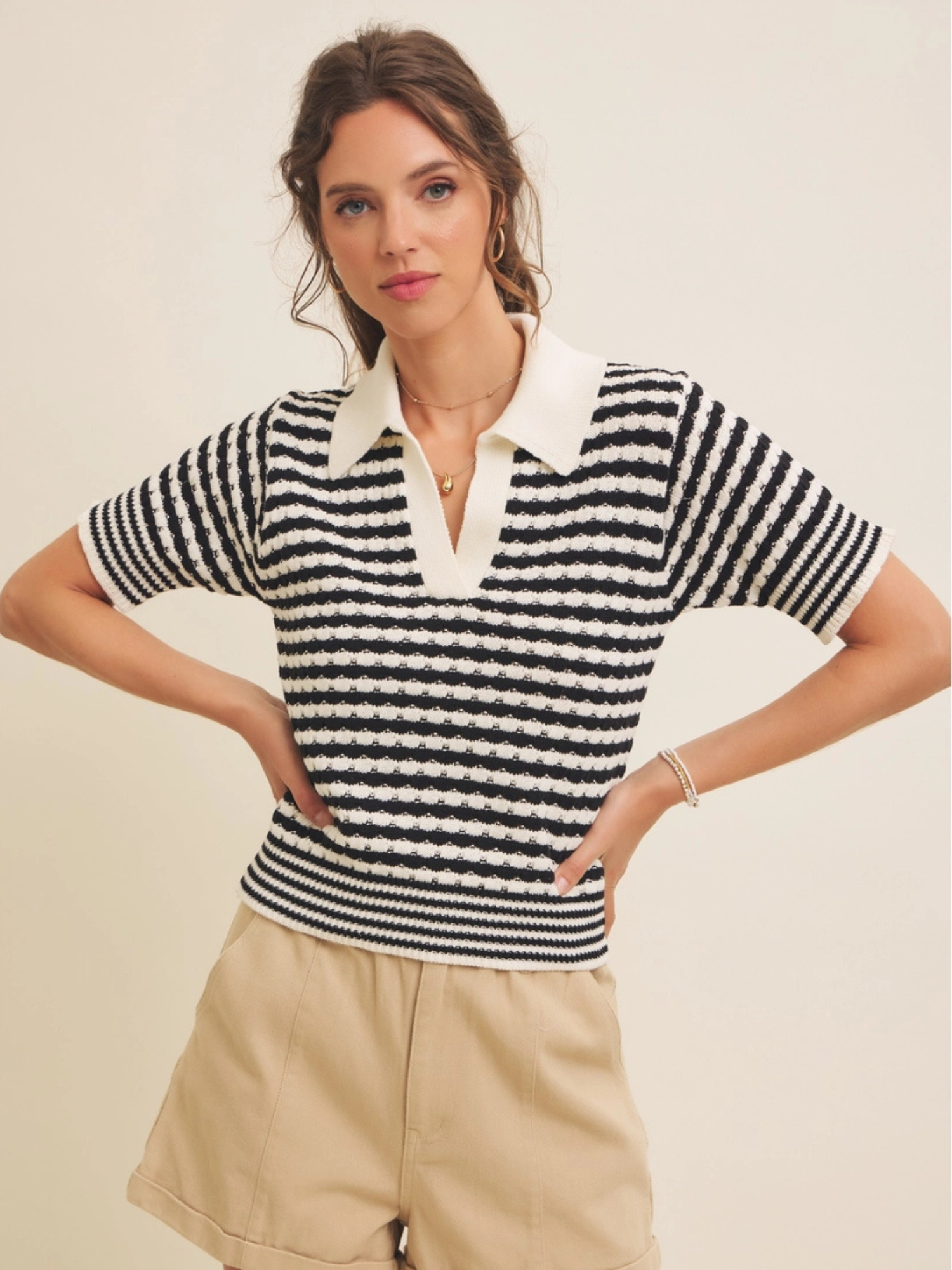 Moreno Soft Textured Striped 100% Cotton Polo T-Shirt