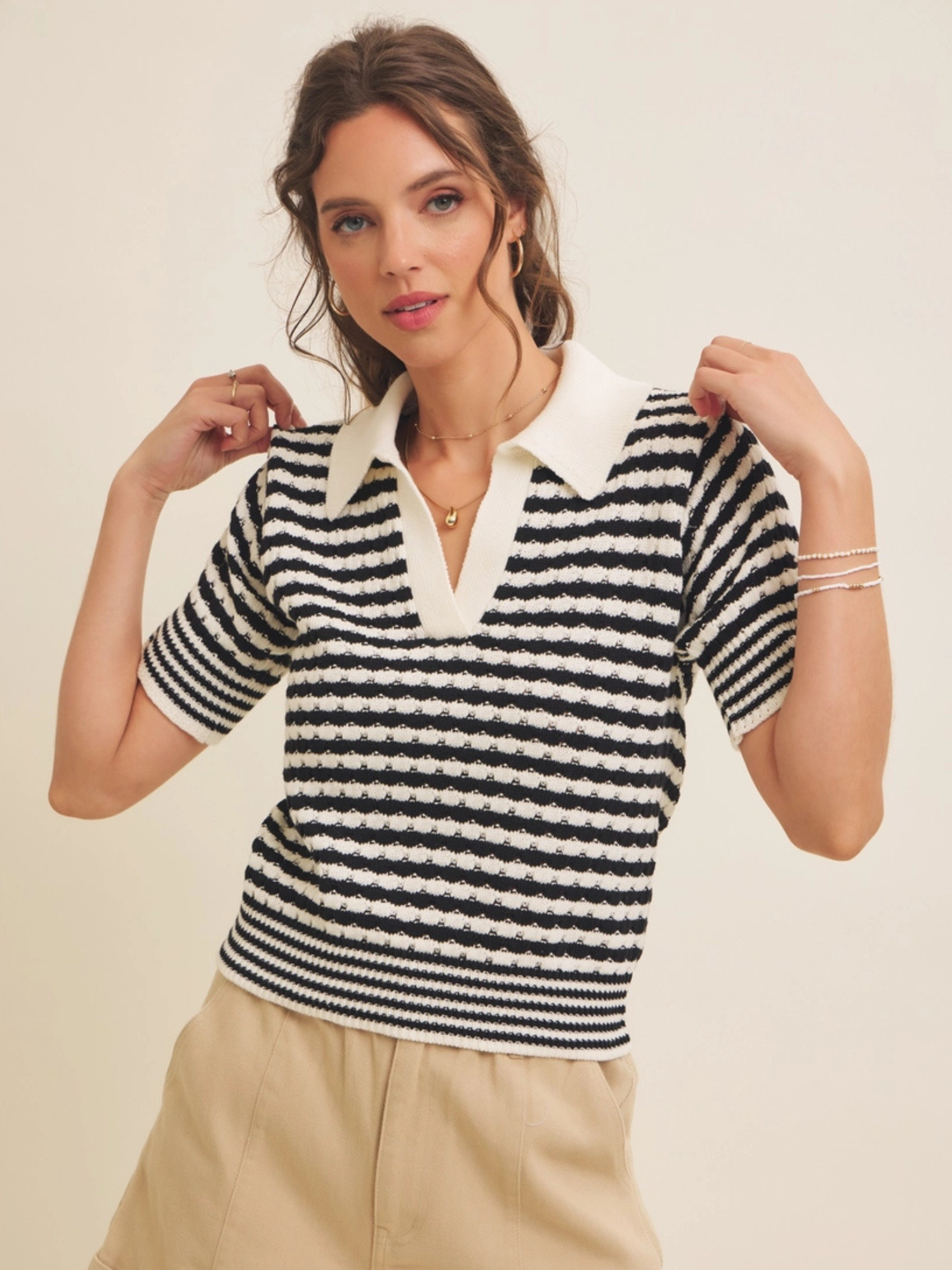 Moreno Soft Textured Striped 100% Cotton Polo T-Shirt