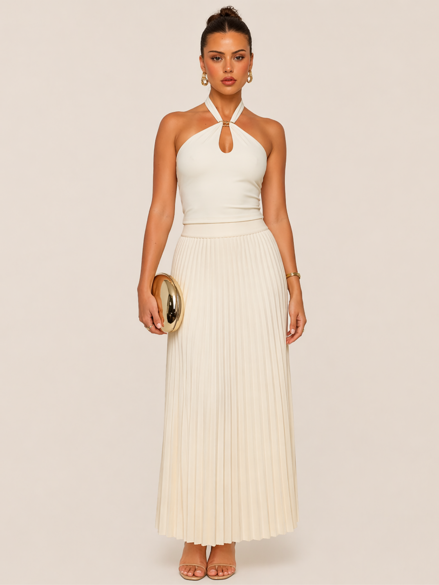 Moreno Ivory Pleated Maxi Skirt