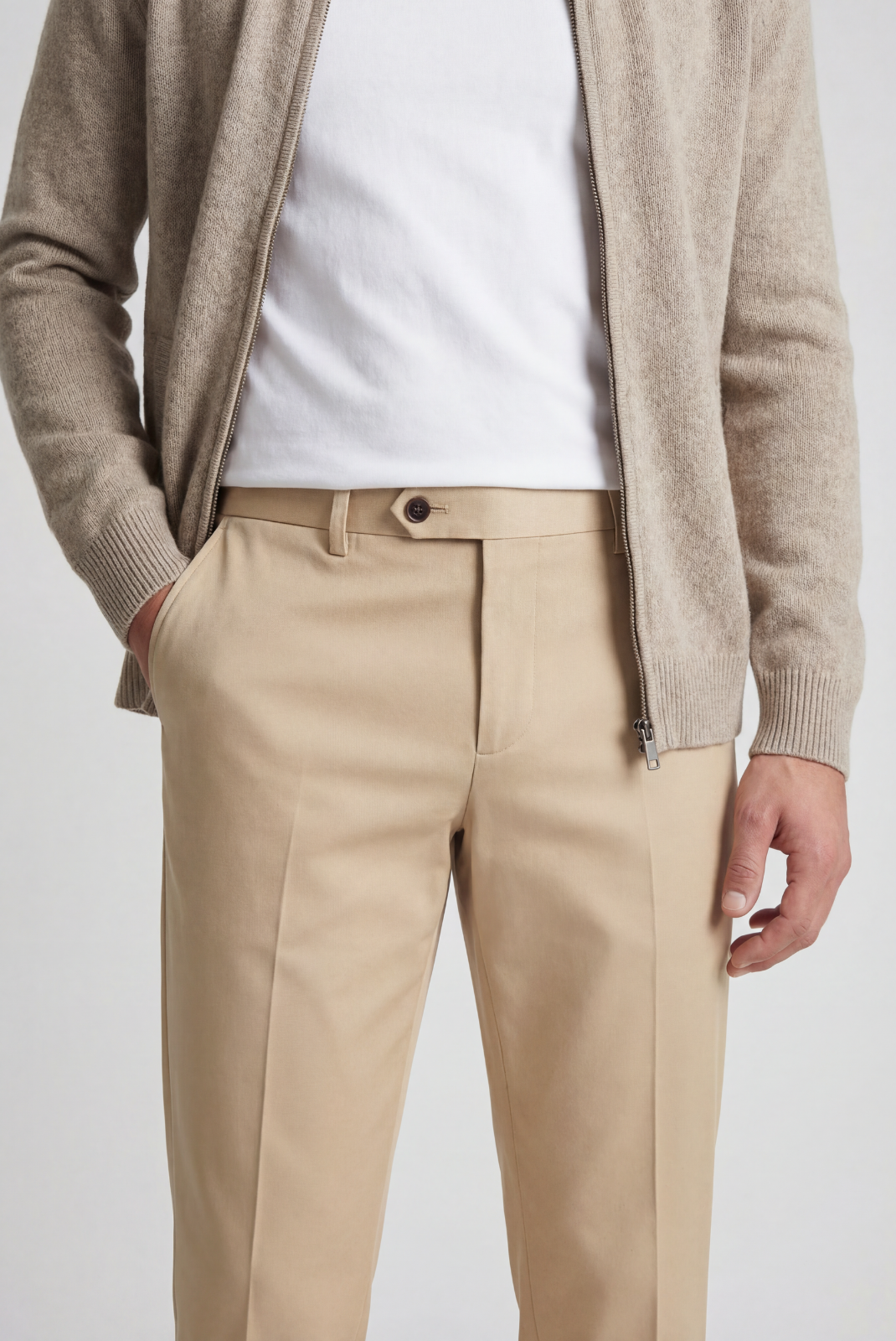 Beige Elastic Pantalon