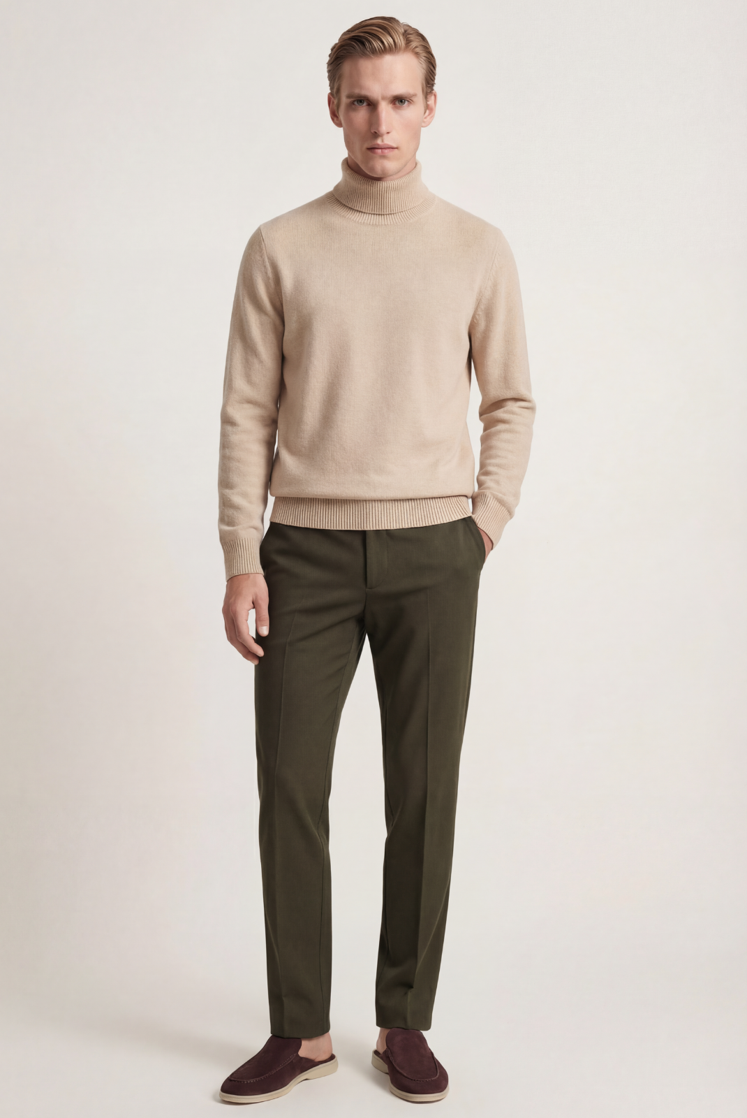 Beige Cashmere Turtleneck