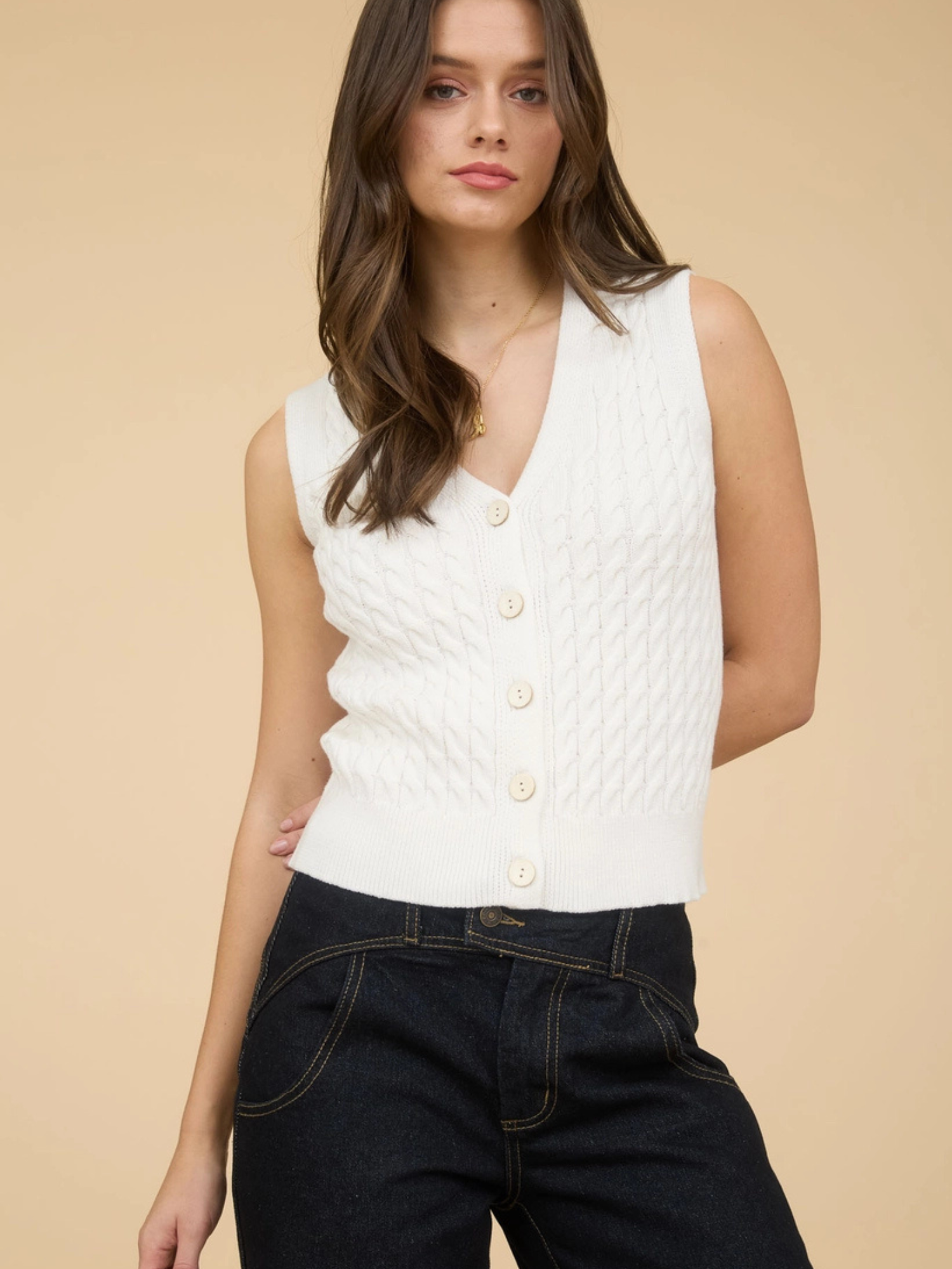Smart Luxury Cable Knit Classic Cardigan Vest