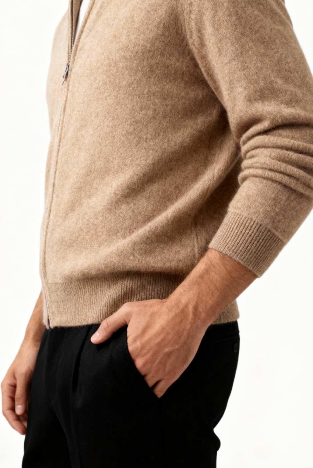 Camel Inside-Out Cashmere Cardigan