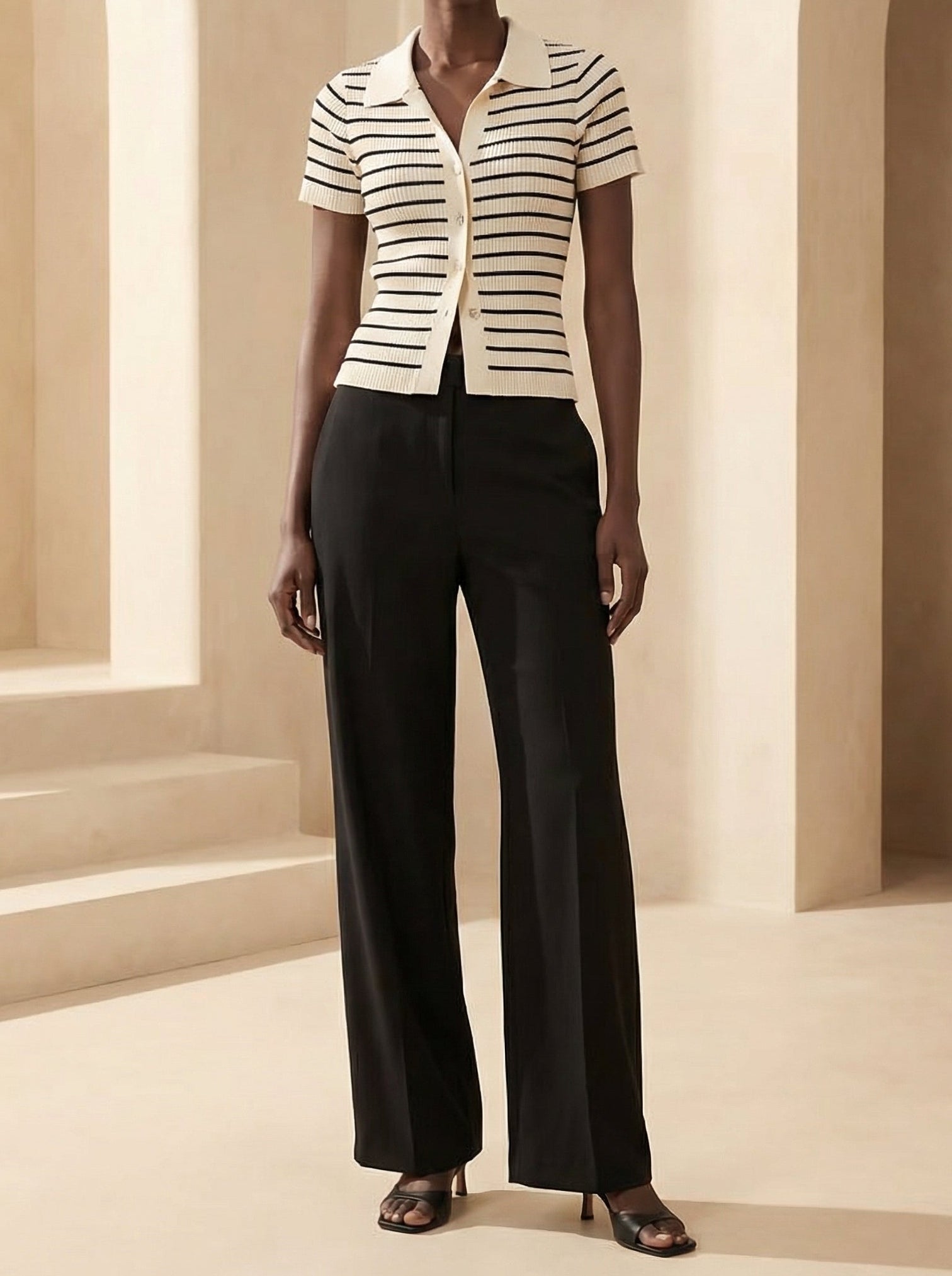 Women Beige-Black Lightweight Polo Cardigan